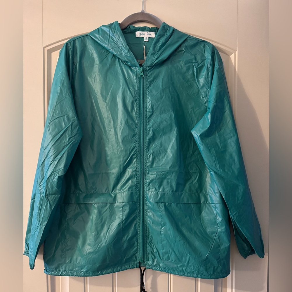 Grace & Lace Green Windbreaker Lightweight Rain Jacket Size S NWT